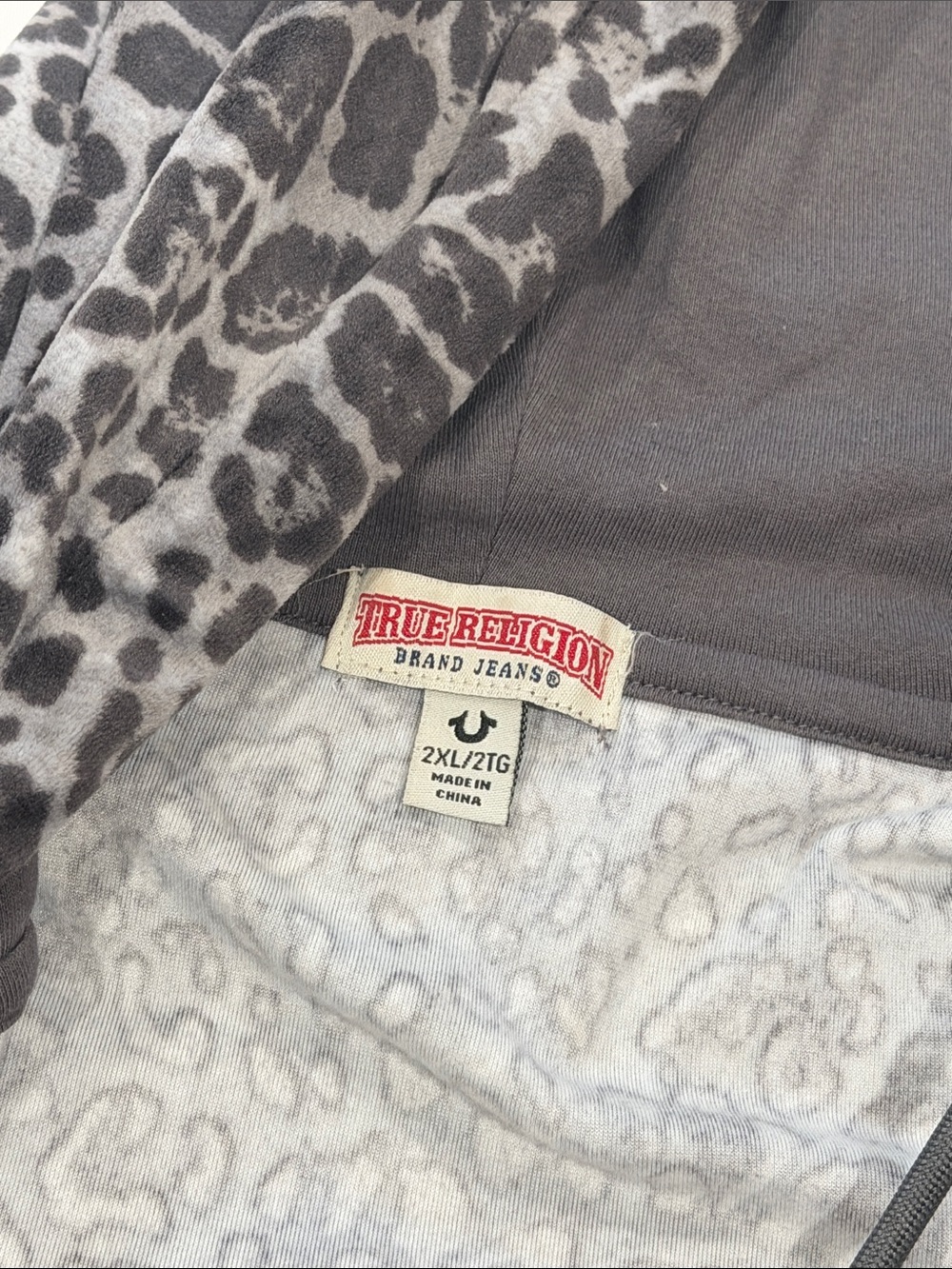 True Religion Gray Leopard Print Hoodie - Picture 2 of 5
